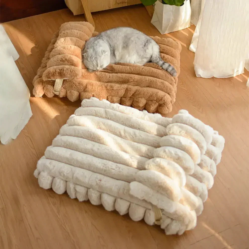 Cozy Faux Rabbit Fur Dog Bed Pillow - Warm Soft Pet Cushion